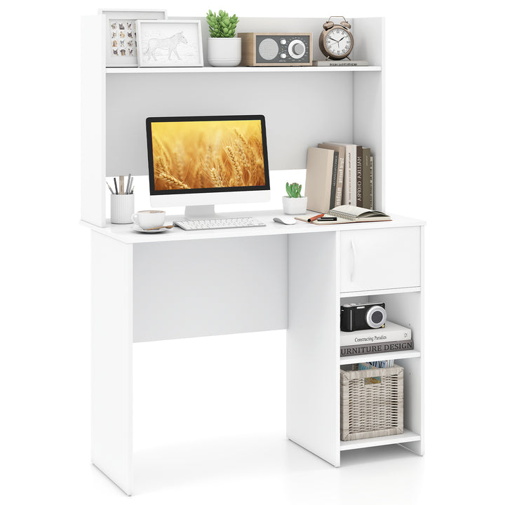 Giantex Computer Desk with Hutch, Home Office Desk with Storage Cabinet & Adjustable Shelf
