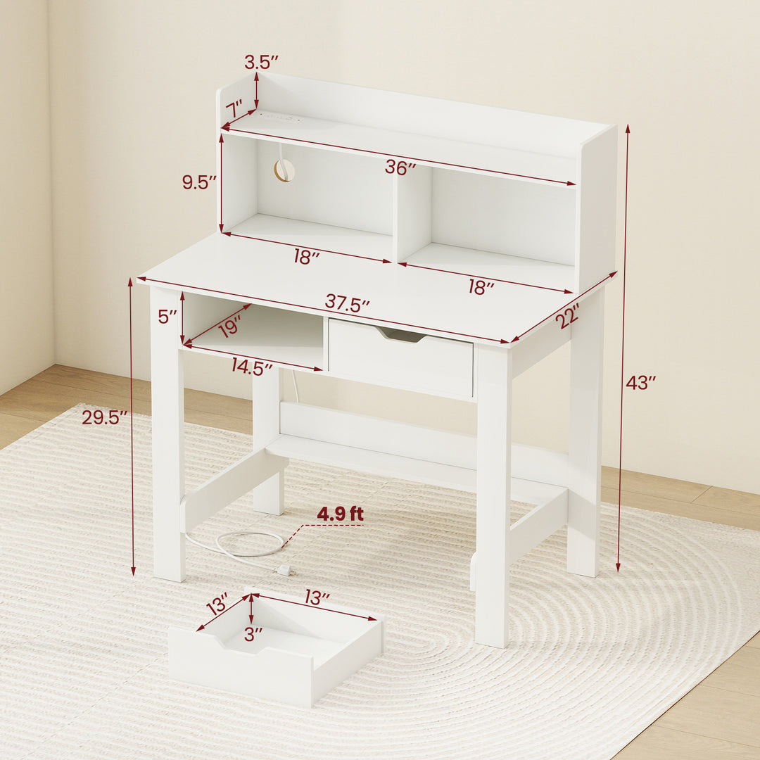 Giantex White Computer Desk with Hutch, Home Office Desk with Power Outlets, USB Ports