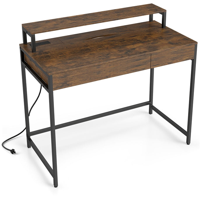 GIANTEX Computer Desk with Power Outlets &amp; Removable Monitor Shelf
