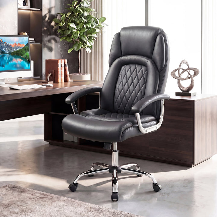 Giantex Ergonomic Leather Office Chair – Adjustable Swivel Executive Desk Chair with Armrests &amp; Rocking Backrest
