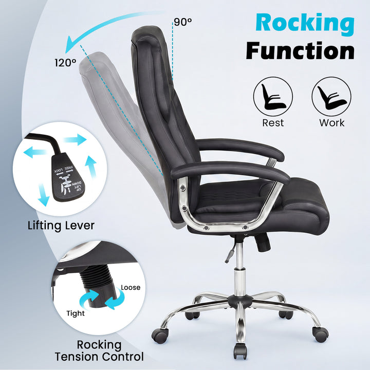 Giantex Ergonomic Leather Office Chair – Adjustable Swivel Executive Desk Chair with Armrests &amp; Rocking Backrest