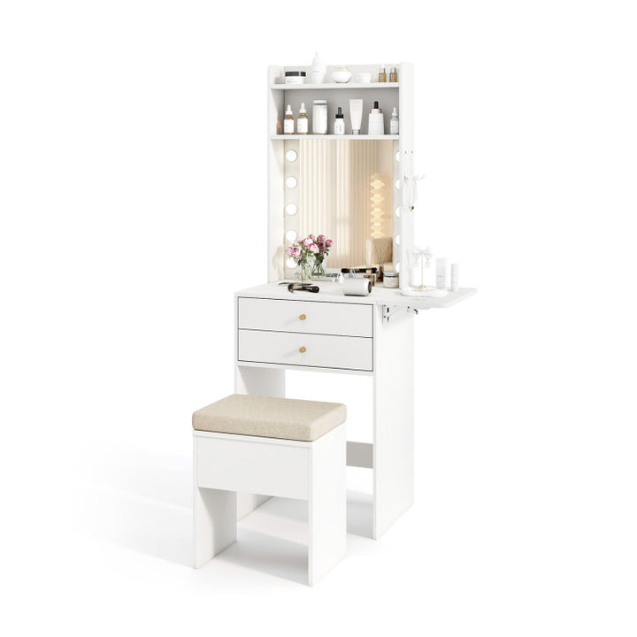 CHARMAID Compact Girls Vanity Desk 20-Inch Narrow Tall Makeup Table(With Stool)