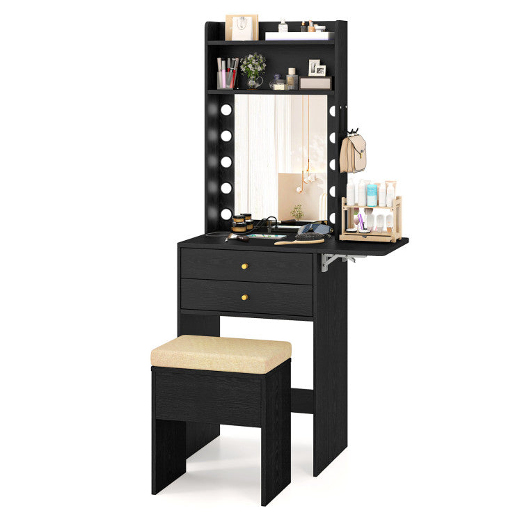 CHARMAID Compact Girls Vanity Desk 20-Inch Narrow Tall Makeup Table(With Stool)