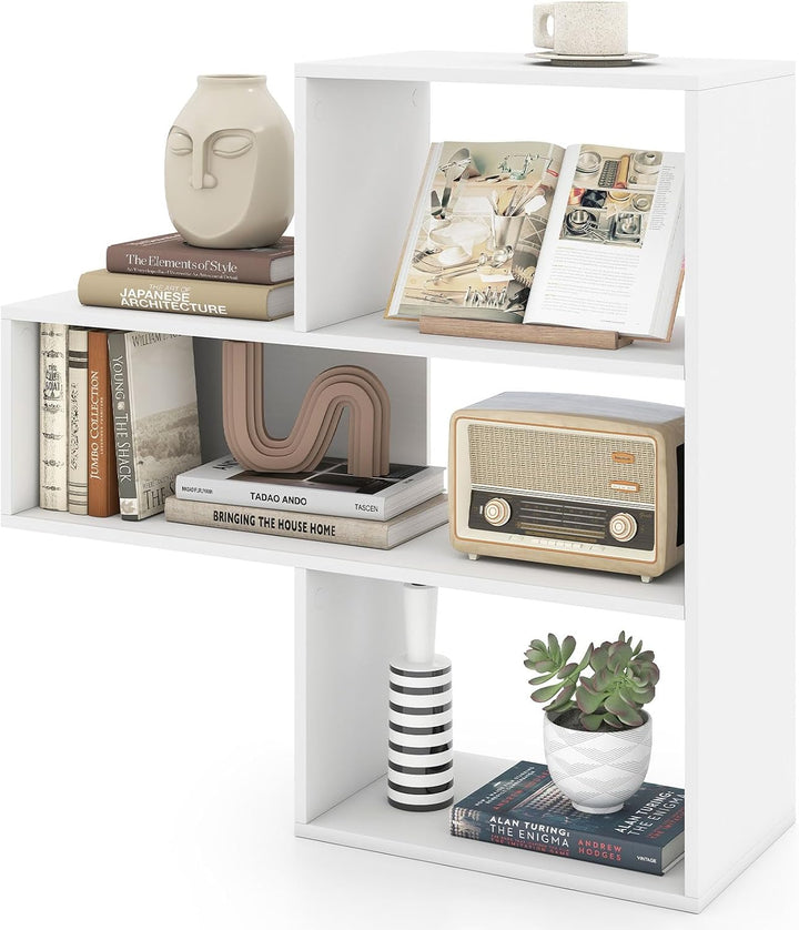 GIANTEX 3-Tier Bookshelf, Wooden Concave Bookcase for Small Space | Modern Freestanding Display Storage Shelves