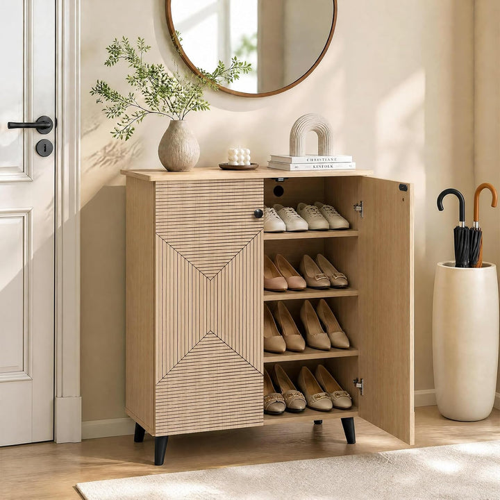 GIANTEX Geometric Shoe Cabinet with 2 Doors, 4-Tier Shoe Storage Cabinet