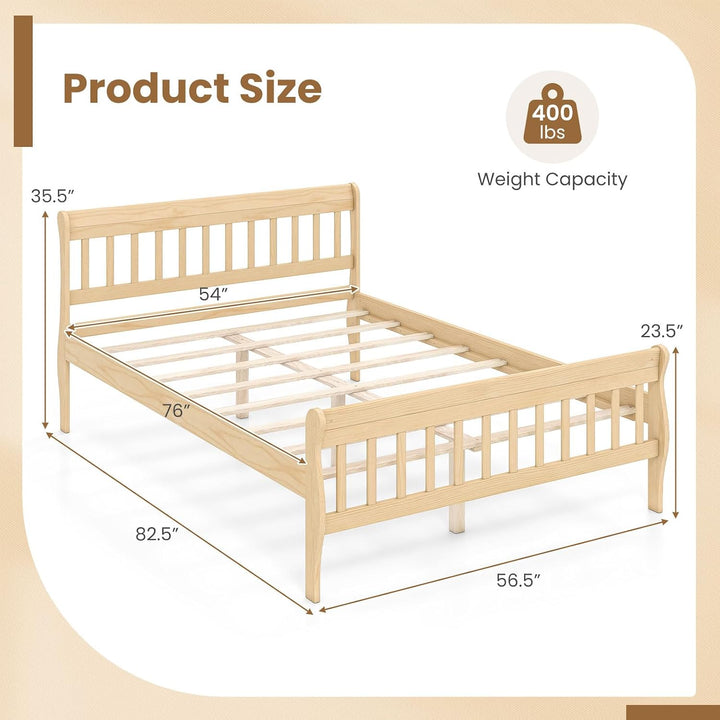 GIANTEX Wood Sleigh Bed Frame with Slatted Headboard &amp; Footboard