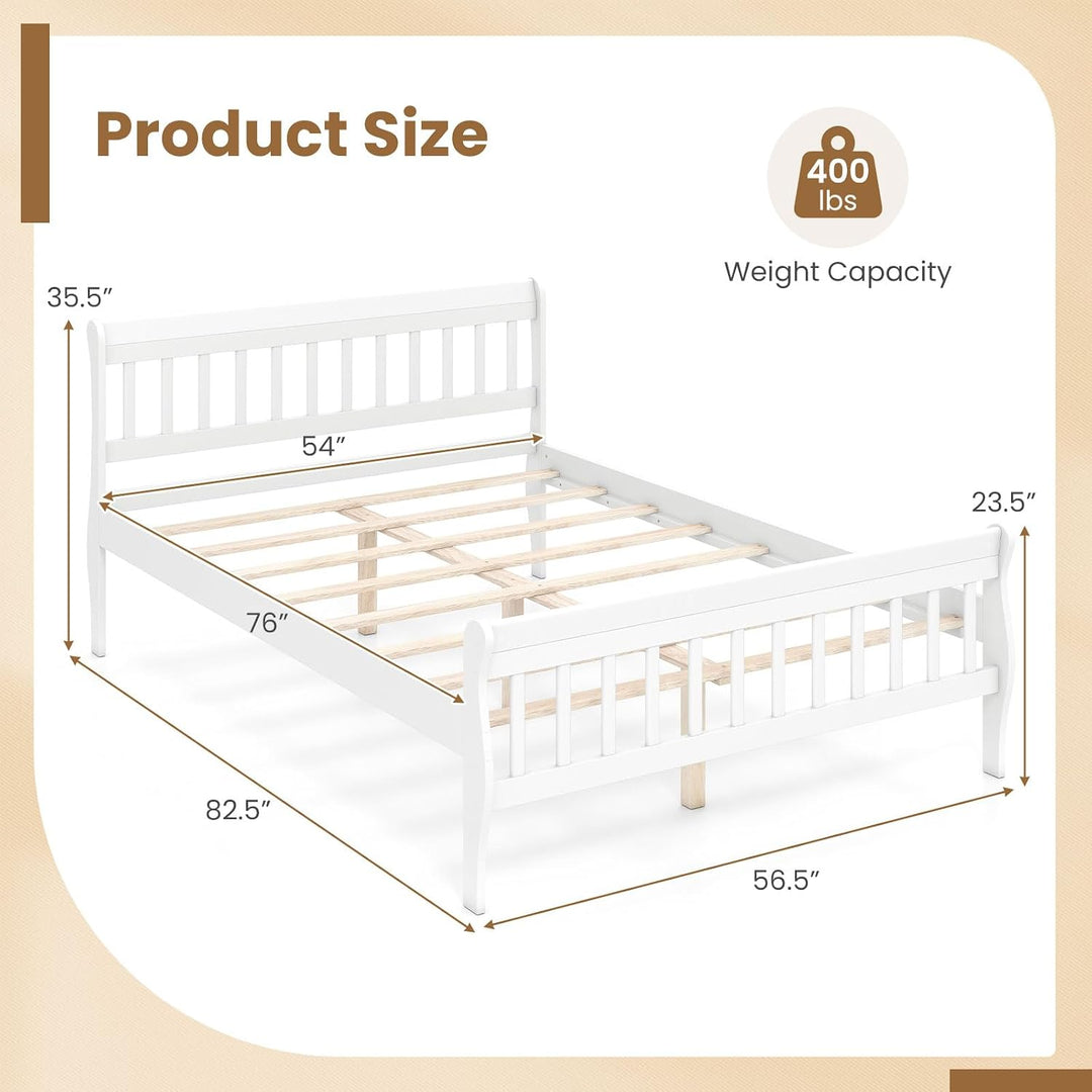 GIANTEX Wood Sleigh Bed Frame with Slatted Headboard &amp; Footboard