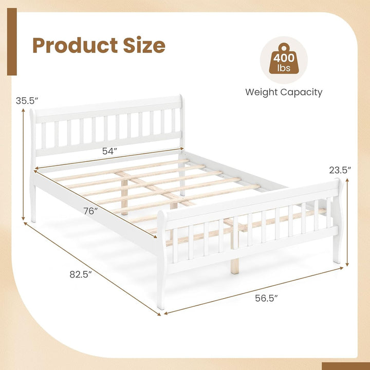 GIANTEX Wood Sleigh Bed Frame with Slatted Headboard &amp; Footboard