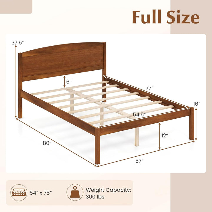 GIANTEX Wooden Bed Frame with Curved Headboard, Wood Slat Support | Farmhouse Platform Bed w/Heavy Duty Mattress Foundation