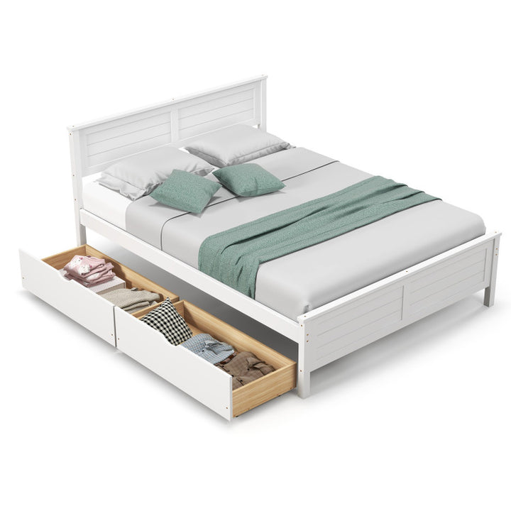 Giantex Wood Full Size Bed Frame with 2 Storage Drawers, Solid Wood Platform Bed with Headboard