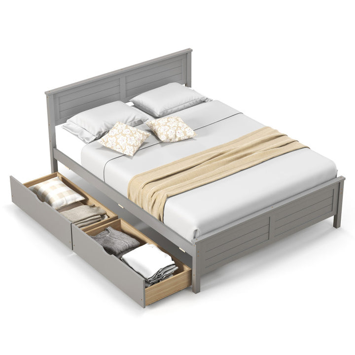 Giantex Wood Full Size Bed Frame with 2 Storage Drawers, Solid Wood Platform Bed with Headboard