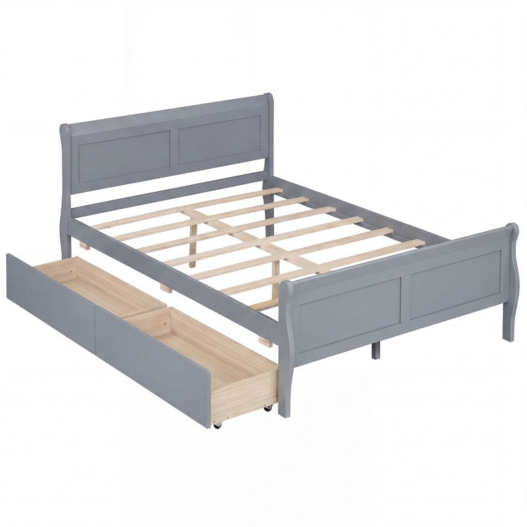Giantex Twin/ Full/ Queen Bed with 2 Storage Drawers Wood Platform Bed with Headboard &amp; Footboard