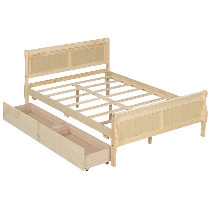 Giantex Twin/ Full/ Queen Bed with 2 Storage Drawers Wood Platform Bed with Headboard &amp; Footboard