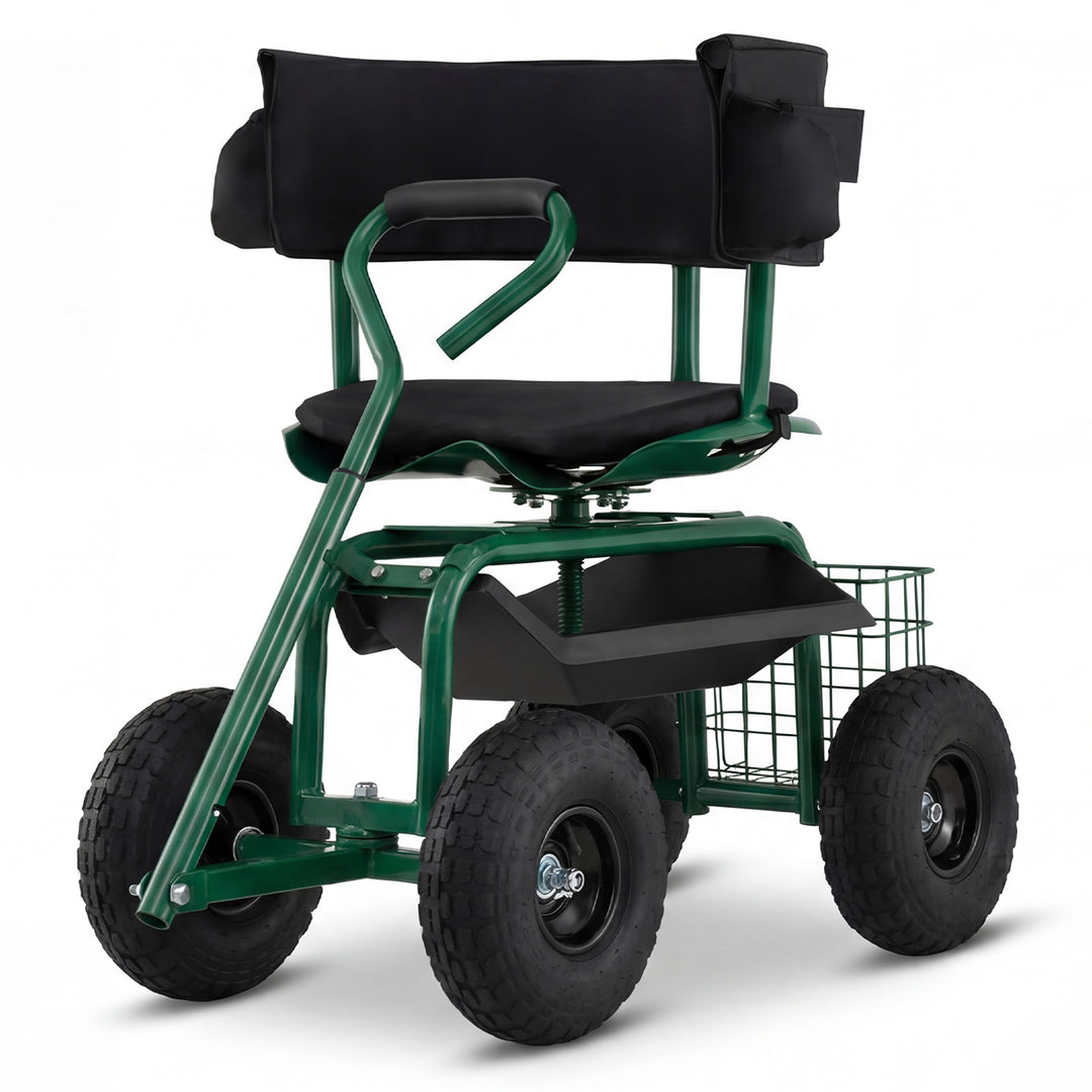 Giantex Cushioned Rolling Garden Cart Scooter with Storage Basket and Tool Pouch