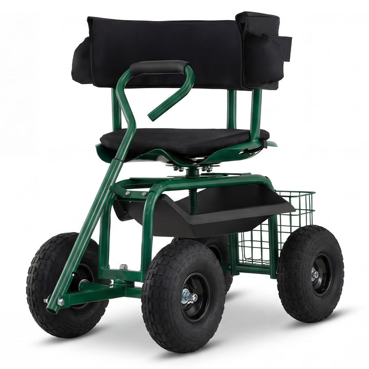 Giantex Cushioned Rolling Garden Cart Scooter with Storage Basket and Tool Pouch