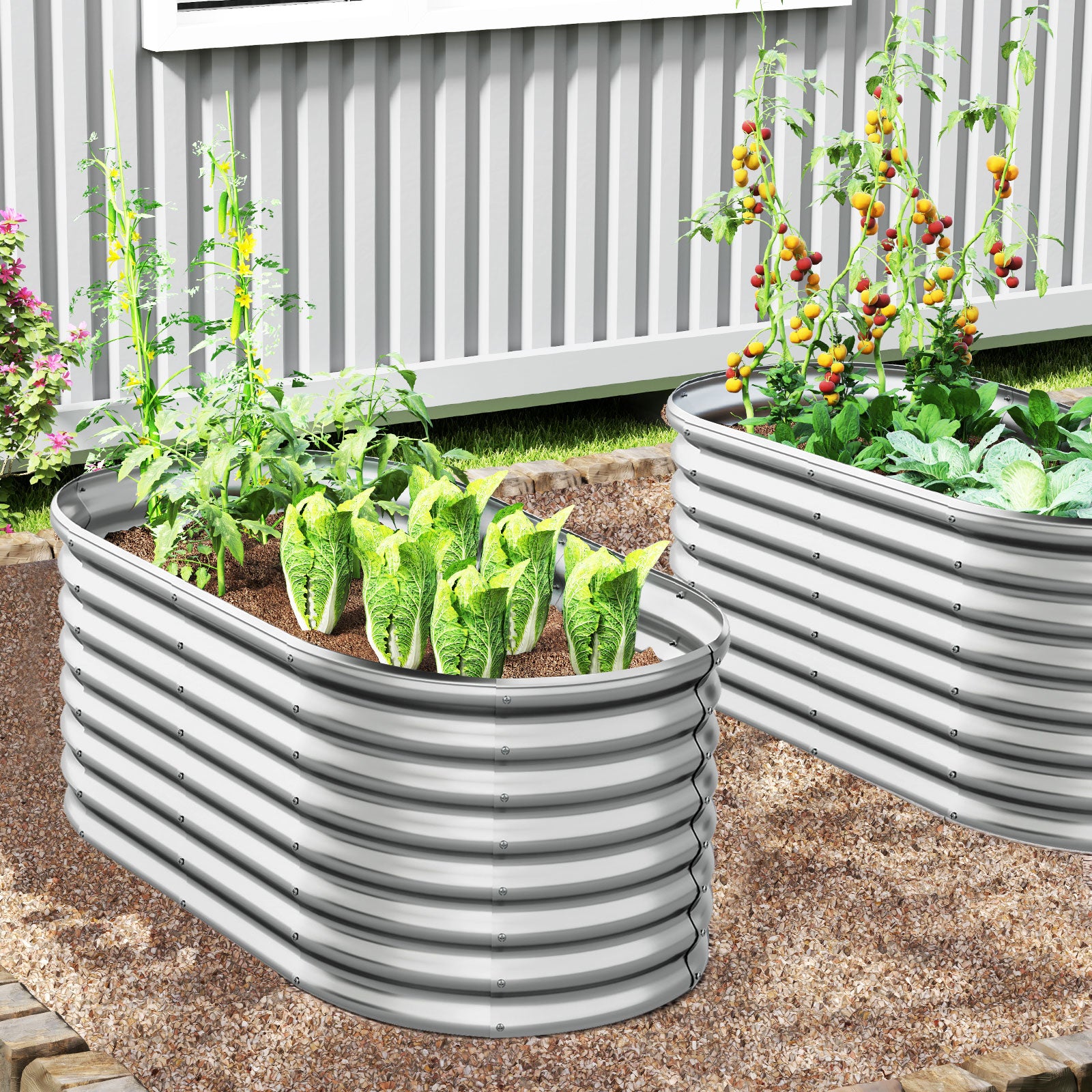 Giantex Raised Garden Bed, 65” x 32” x 24” Oval Metal Planter Box