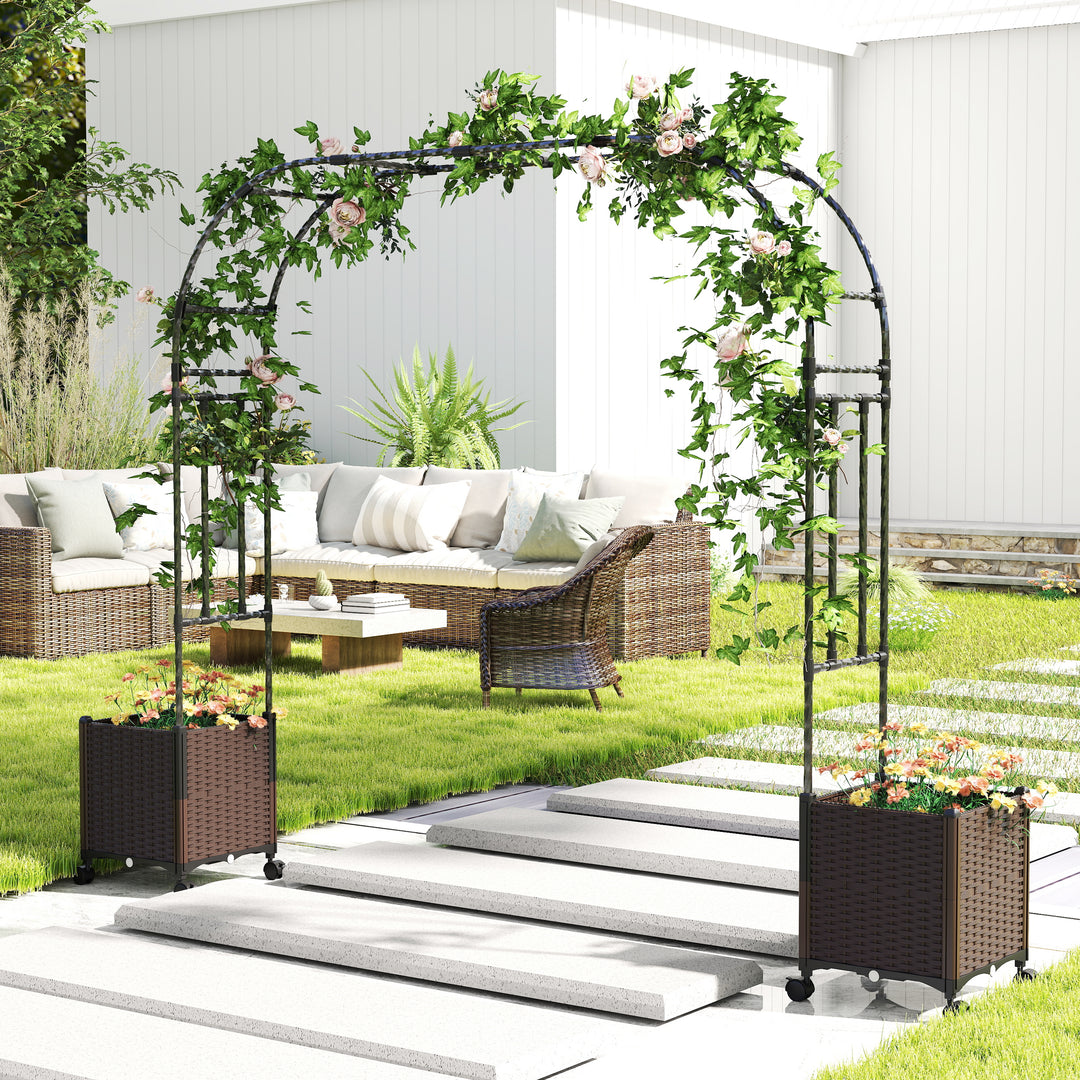 6.6 FT Garden Arch Trellis with 2 Planter Boxes, Outdoor Arbor Archway for Climbing Plants