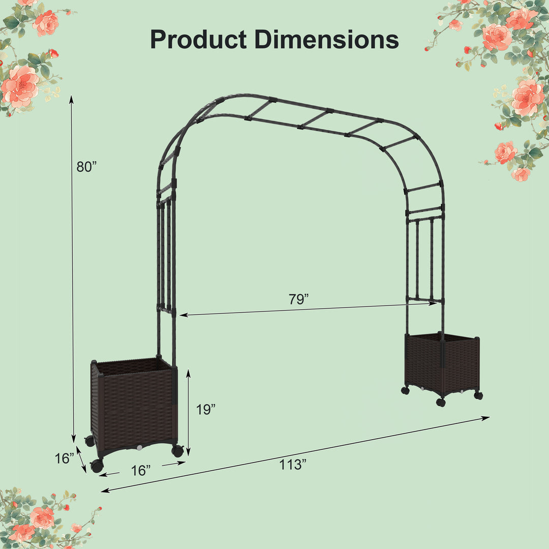 6.6 FT Garden Arch Trellis with 2 Planter Boxes, Outdoor Arbor Archway for Climbing Plants