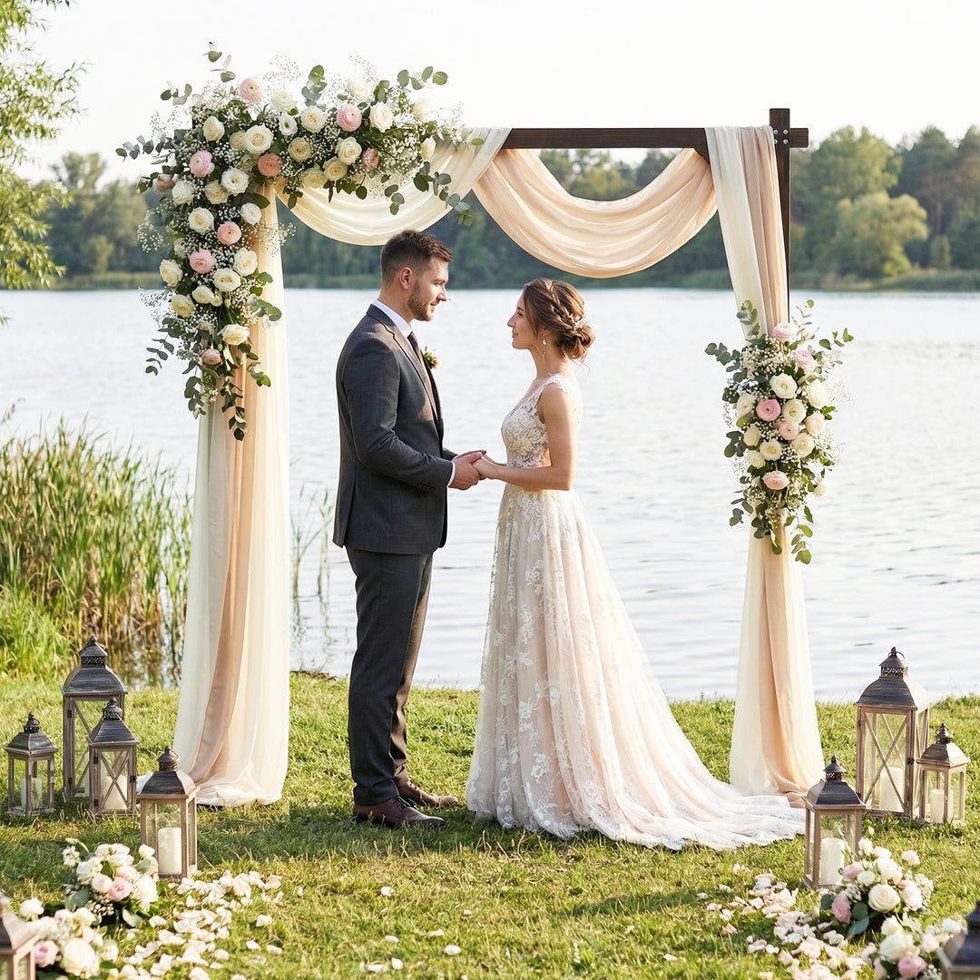 Giantex Wooden Wedding Arch for Ceremony, 7.2 FT Square Solid Wood Arbor for Wedding Backdrop Stand