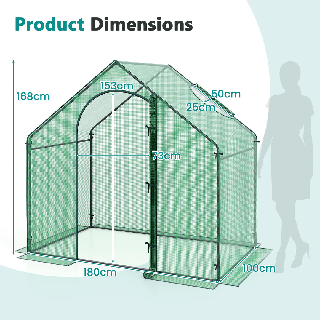 Giantex 6x3x5.5 FT Mini Walk-in Greenhouse, with Roll-up Zippered Door &amp; Window, Overlong PE Cover