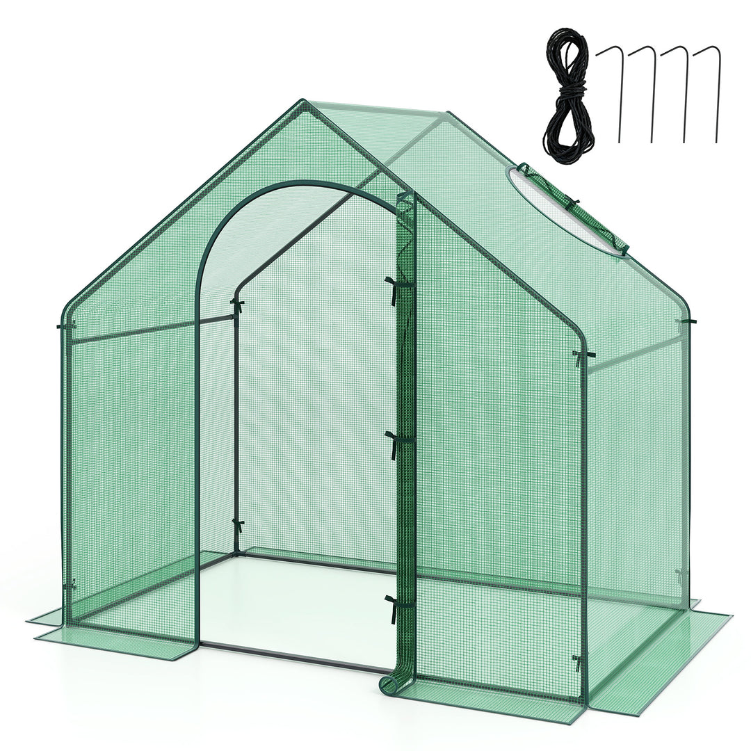 Giantex 6x3x5.5 FT Mini Walk-in Greenhouse, with Roll-up Zippered Door &amp; Window, Overlong PE Cover