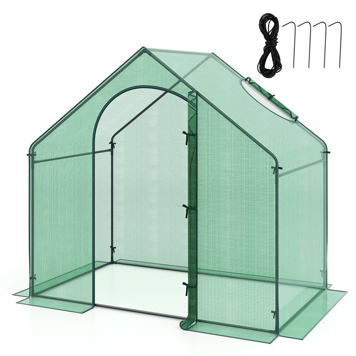 Giantex 6x3x5.5 FT Mini Walk-in Greenhouse, with Roll-up Zippered Door &amp; Window, Overlong PE Cover