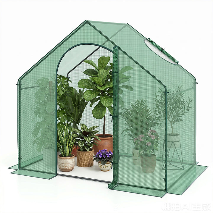 Giantex 6x3x5.5 FT Mini Walk-in Greenhouse, with Roll-up Zippered Door &amp; Window, Overlong PE Cover