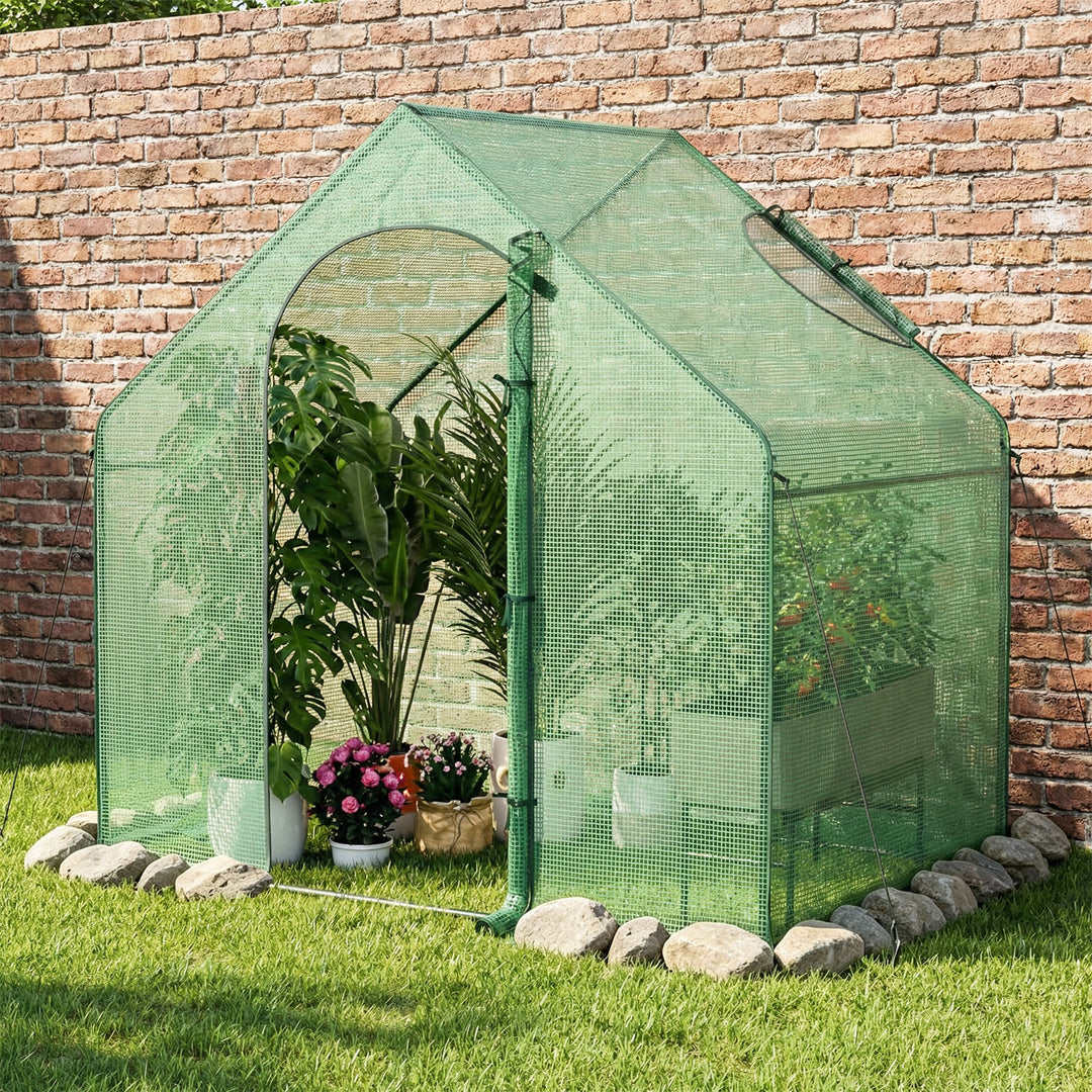 Giantex 6x3x5.5 FT Mini Walk-in Greenhouse, with Roll-up Zippered Door &amp; Window, Overlong PE Cover