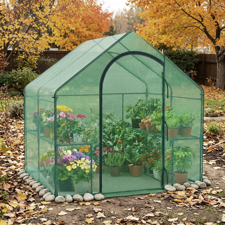 Giantex 6x3x5.5 FT Mini Walk-in Greenhouse, with Roll-up Zippered Door &amp; Window, Overlong PE Cover