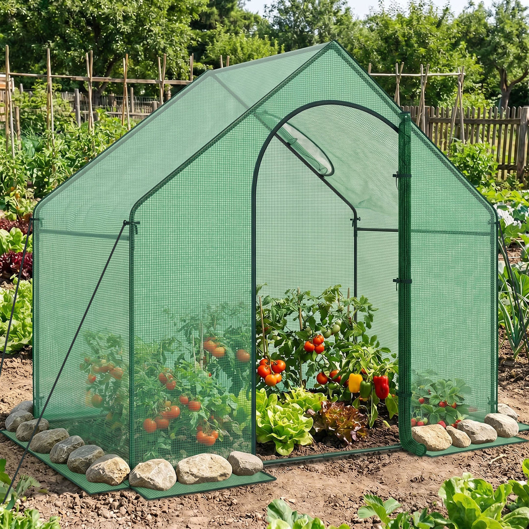 Giantex 6x3x5.5 FT Mini Walk-in Greenhouse, with Roll-up Zippered Door &amp; Window, Overlong PE Cover