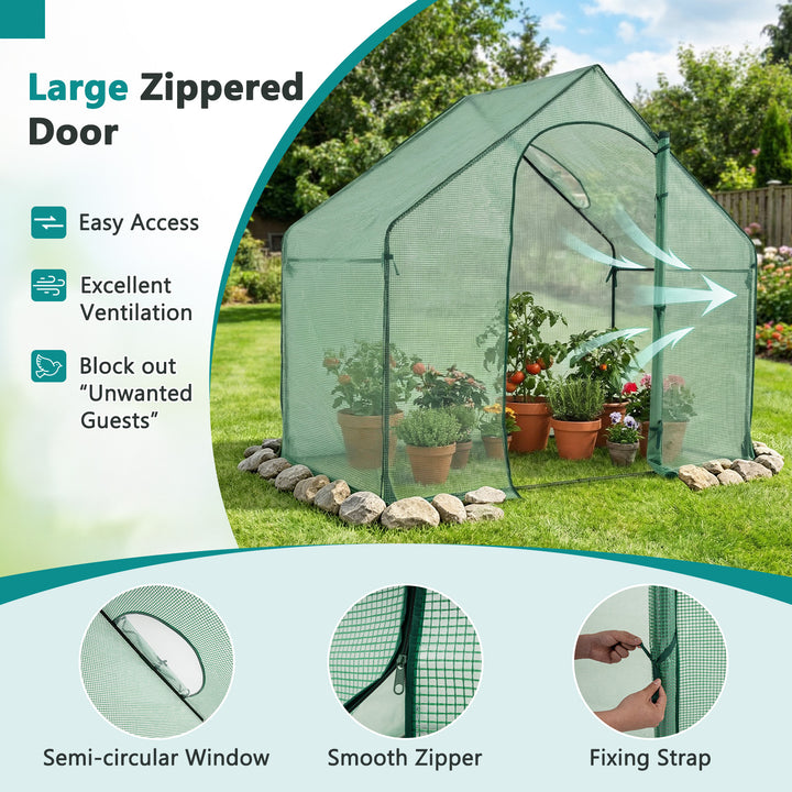 Giantex 6x3x5.5 FT Mini Walk-in Greenhouse, with Roll-up Zippered Door &amp; Window, Overlong PE Cover