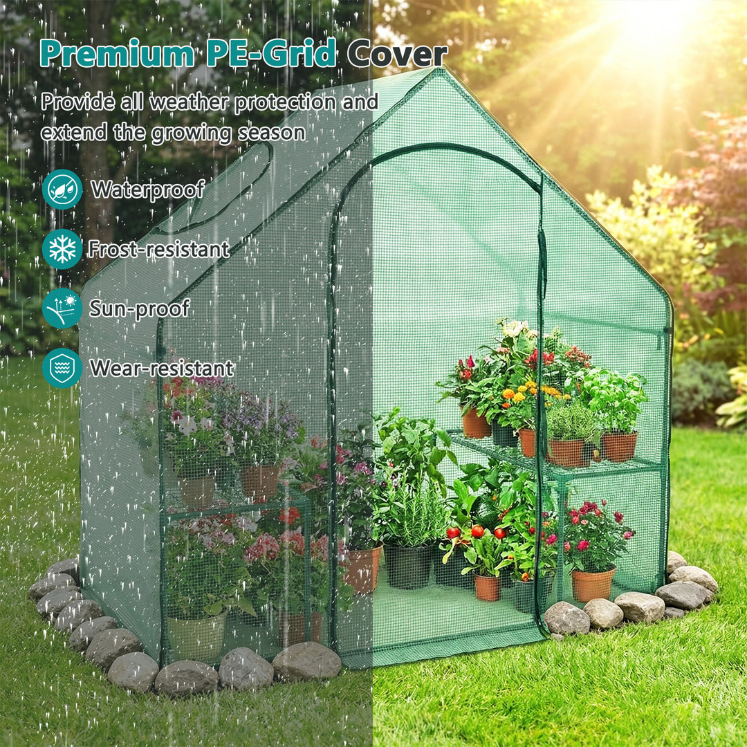 Giantex 6x3x5.5 FT Mini Walk-in Greenhouse, with Roll-up Zippered Door &amp; Window, Overlong PE Cover