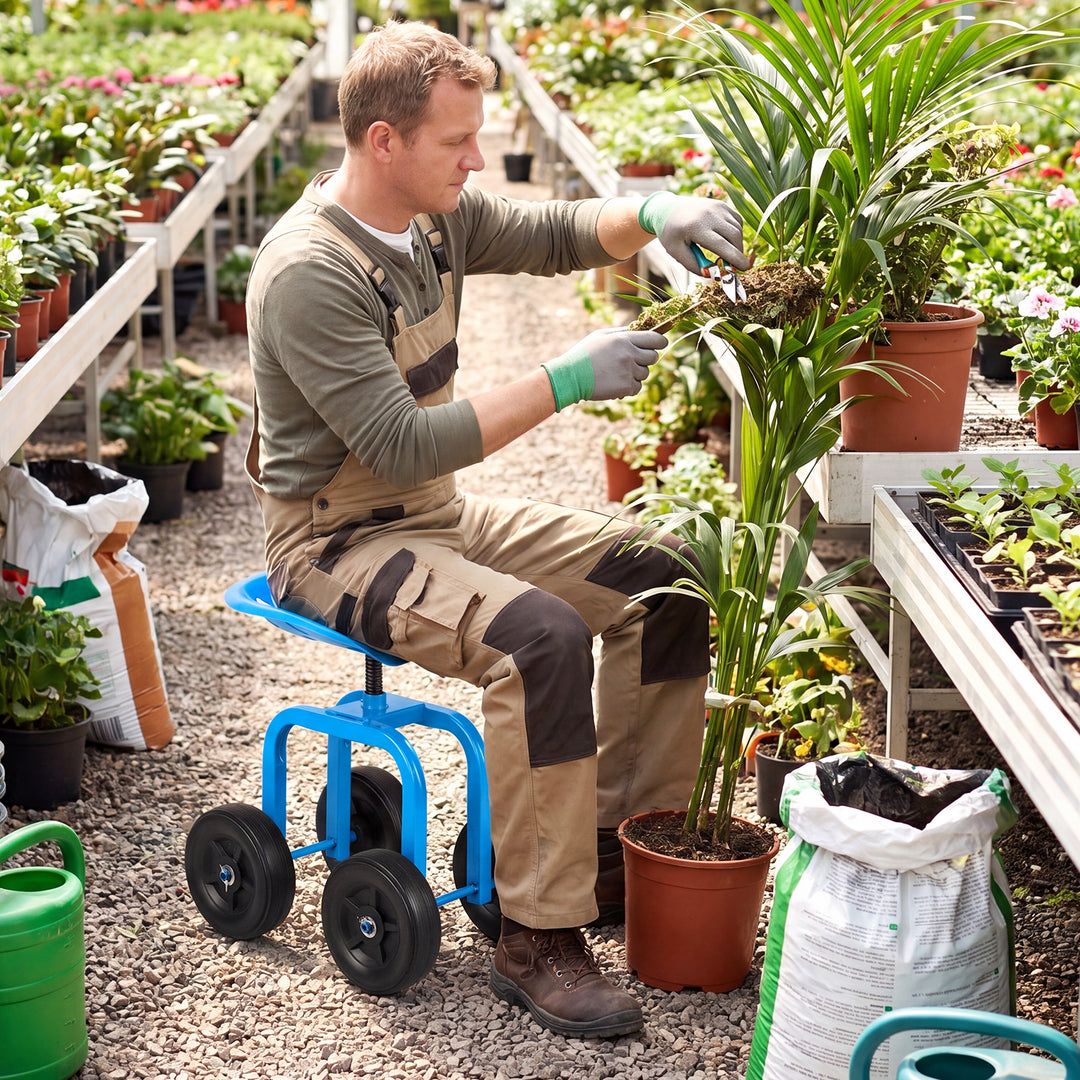 Giantex Garden Cart, Rolling Workseat with 4 Wheels, Garden Stool 360-degree Swivel Work Seat &amp; Adjustable Heigh