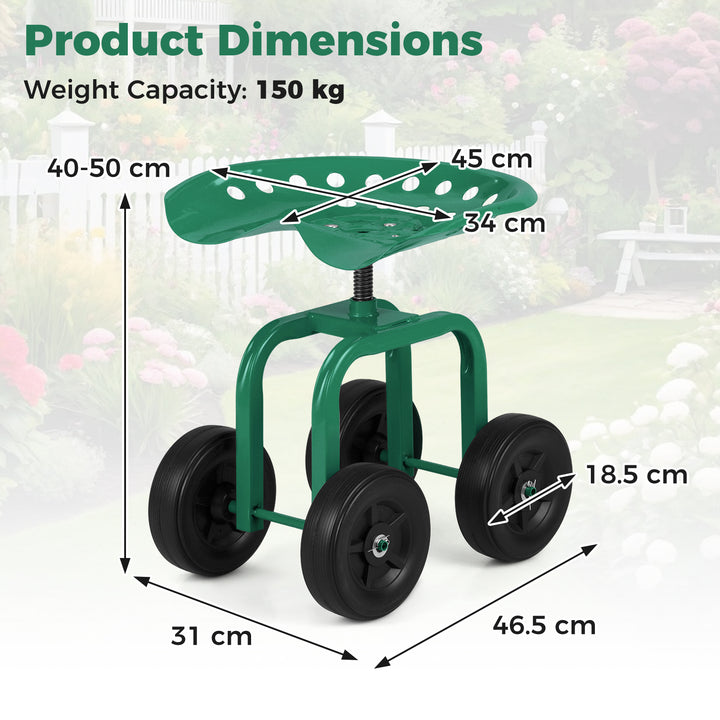 Giantex Garden Cart, Rolling Workseat with 4 Wheels, Garden Stool 360-degree Swivel Work Seat &amp; Adjustable Heigh