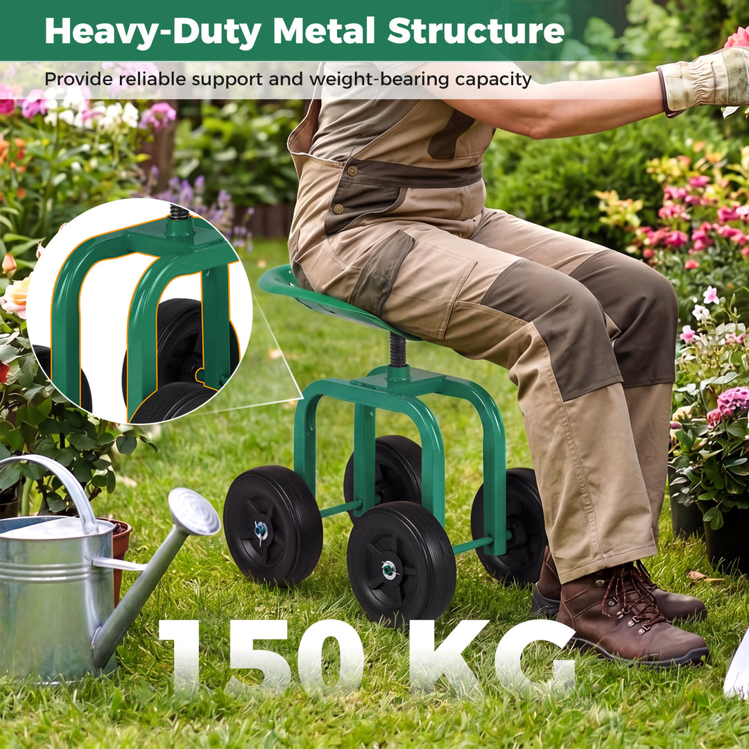Giantex Garden Cart, Rolling Workseat with 4 Wheels, Garden Stool 360-degree Swivel Work Seat &amp; Adjustable Heigh
