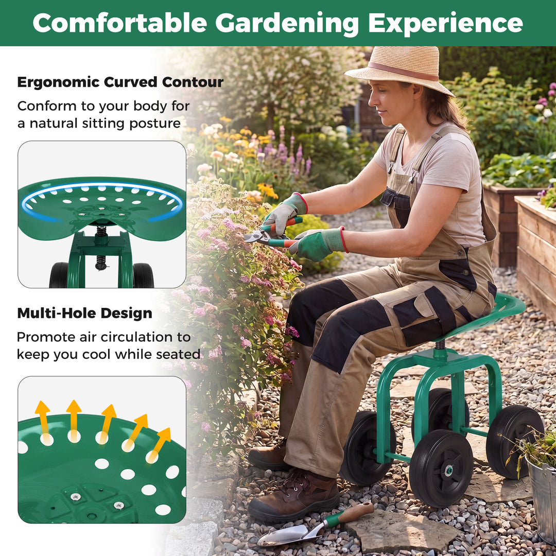 Giantex Garden Cart, Rolling Workseat with 4 Wheels, Garden Stool 360-degree Swivel Work Seat &amp; Adjustable Heigh