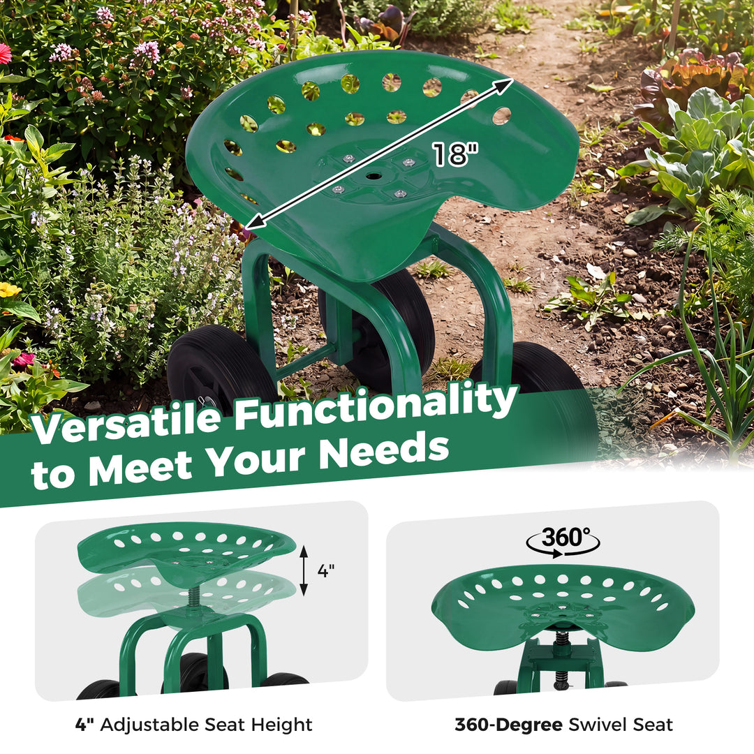 Giantex Garden Cart, Rolling Workseat with 4 Wheels, Garden Stool 360-degree Swivel Work Seat &amp; Adjustable Heigh