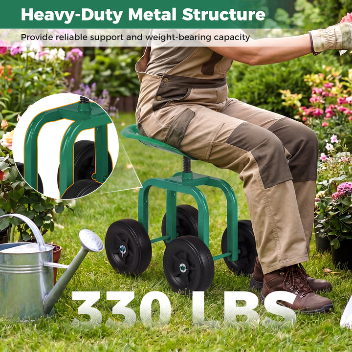 Giantex Garden Cart, Rolling Workseat with 4 Wheels, Garden Stool 360-degree Swivel Work Seat &amp; Adjustable Heigh