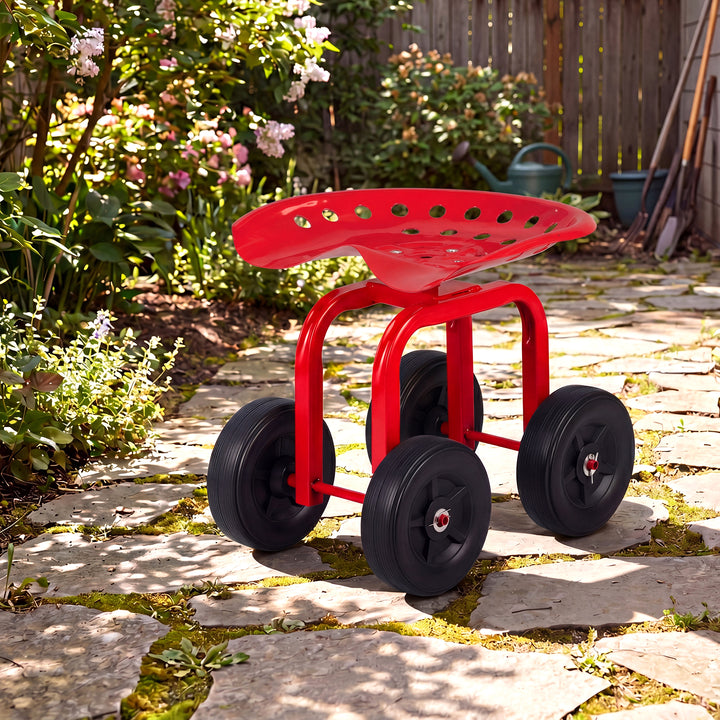 Giantex Garden Cart, Rolling Workseat with 4 Wheels, Garden Stool 360-degree Swivel Work Seat &amp; Adjustable Heigh