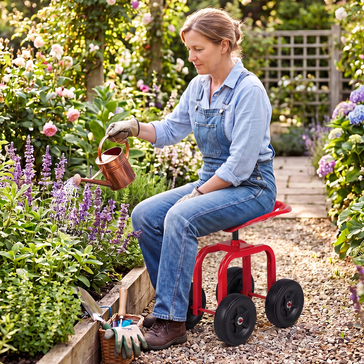 Giantex Garden Cart, Rolling Workseat with 4 Wheels, Garden Stool 360-degree Swivel Work Seat &amp; Adjustable Heigh