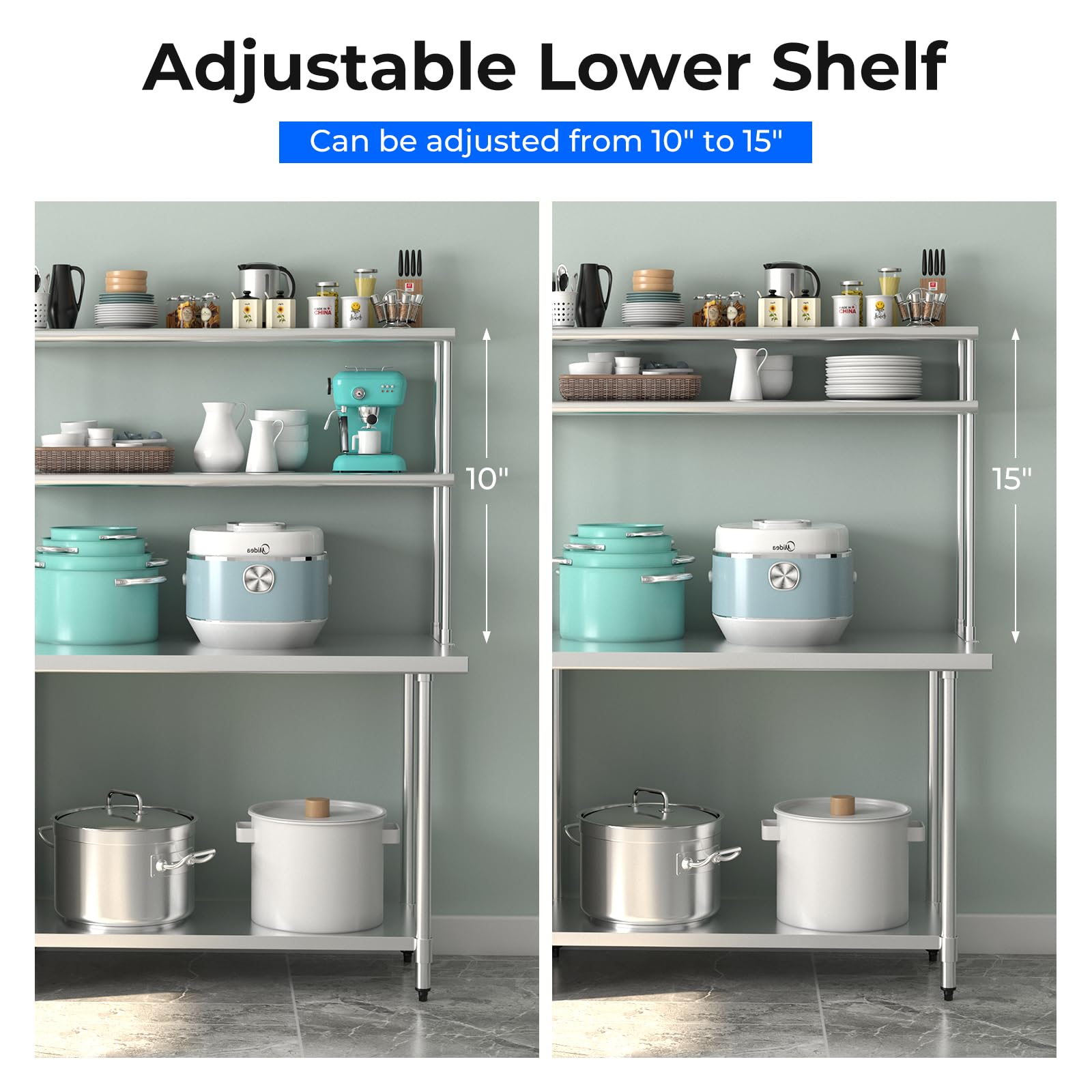 Giantex 48 Inch Stainless Steel Overshelf with Adjustable Lower Shelf
