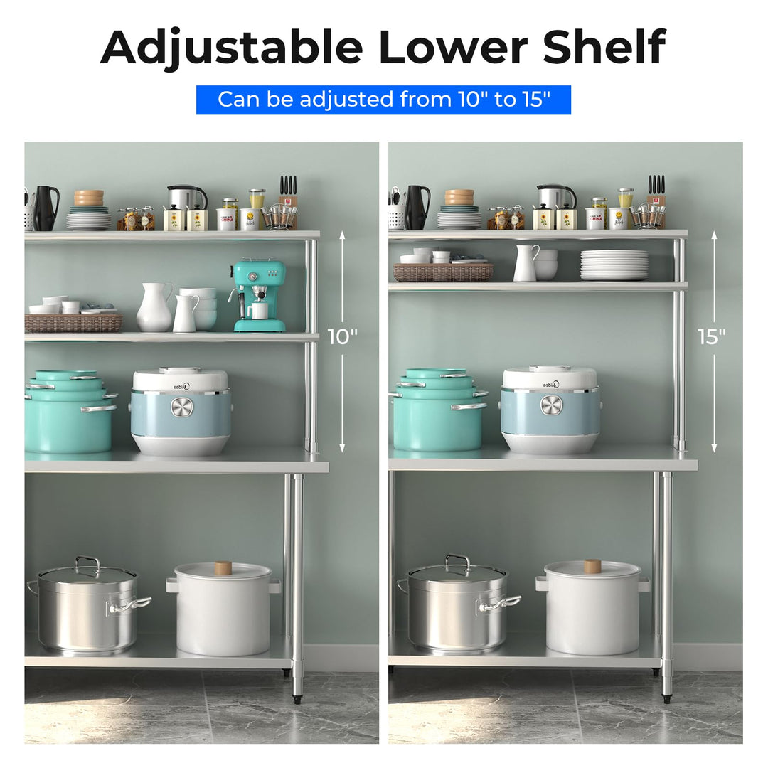 Giantex 48 Inch Stainless Steel Overshelf with Adjustable Lower Shelf