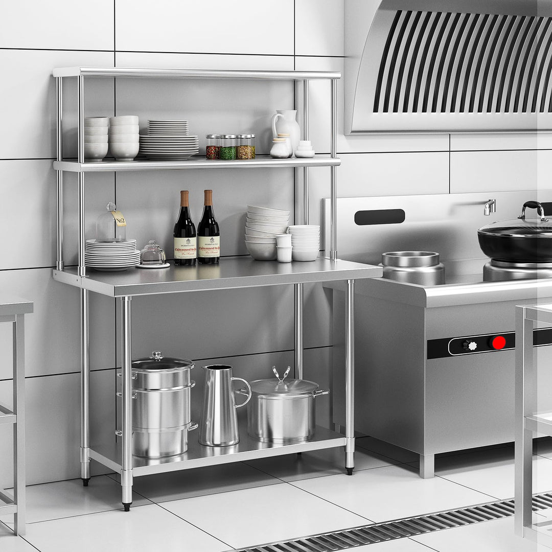 Giantex 48 Inch Stainless Steel Overshelf with Adjustable Lower Shelf