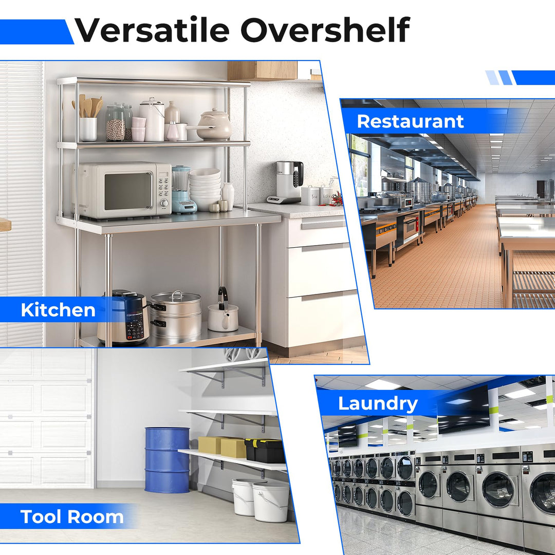 Giantex 48 Inch Stainless Steel Overshelf with Adjustable Lower Shelf