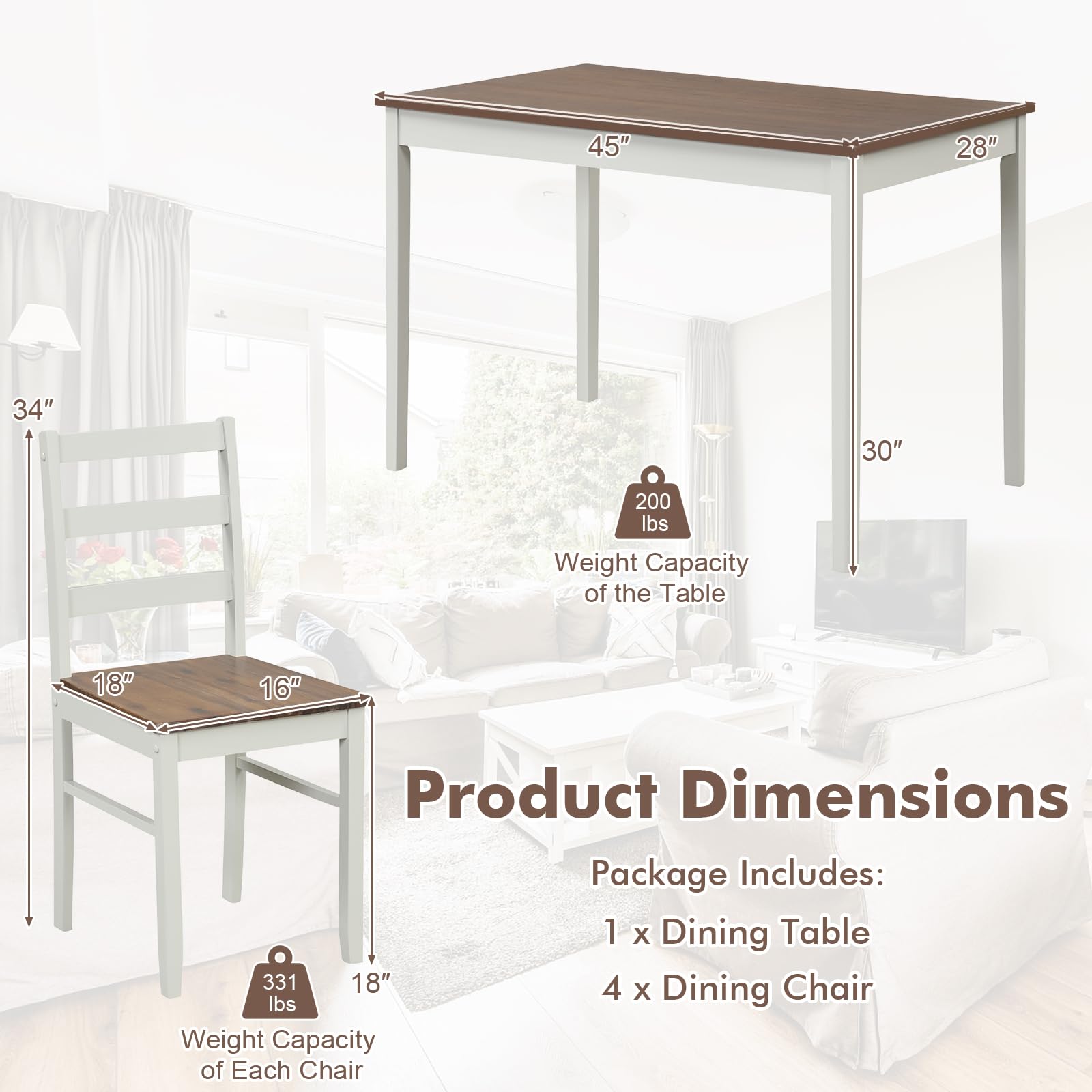  5-Piece Dining Set of 4 - Giantex