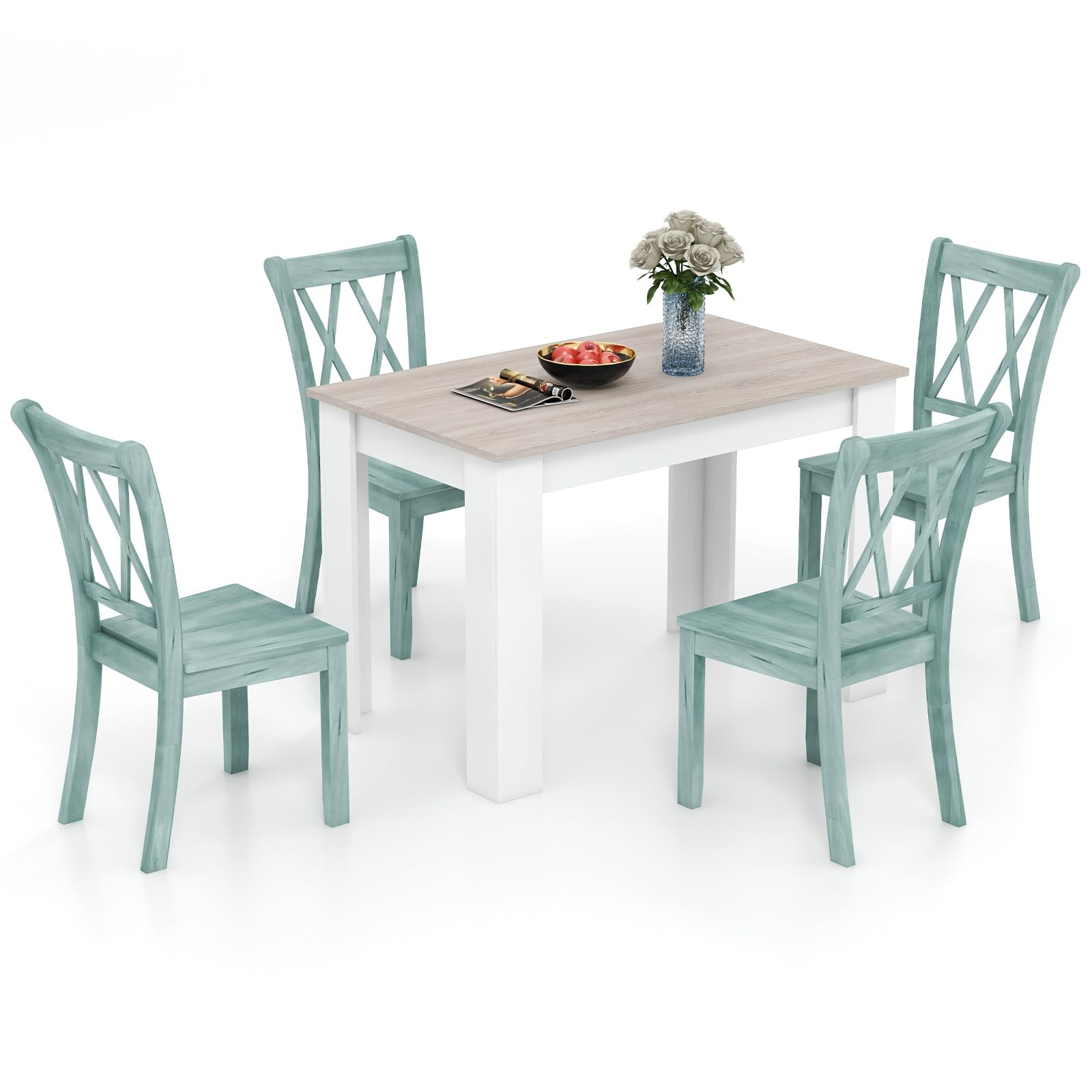 Giantex 5-Piece Dining Table Set, Modern Rectangle Dining Table & High Back Chairs Set for 4