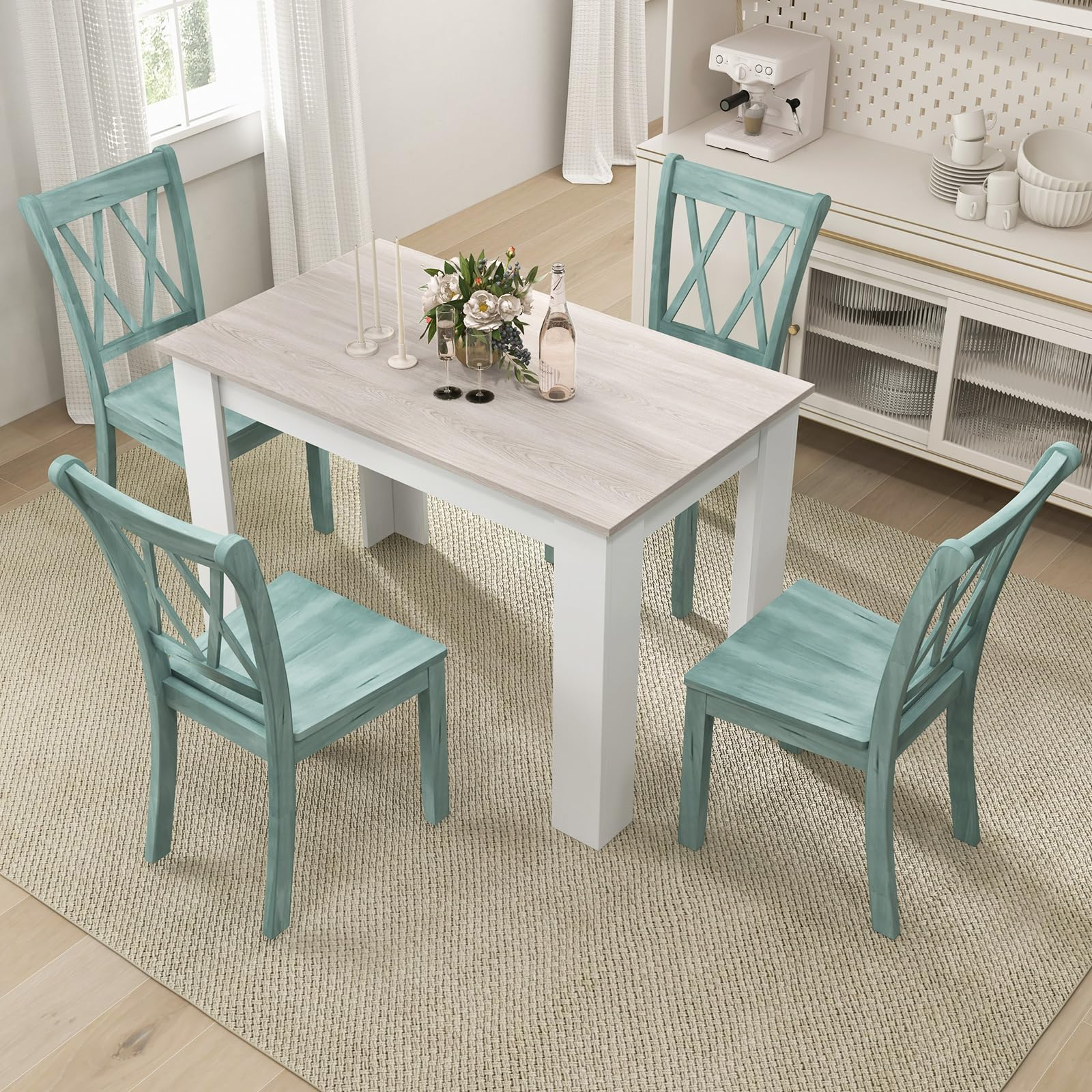 Giantex 5-Piece Dining Table Set, Modern Rectangle Dining Table & High Back Chairs Set for 4