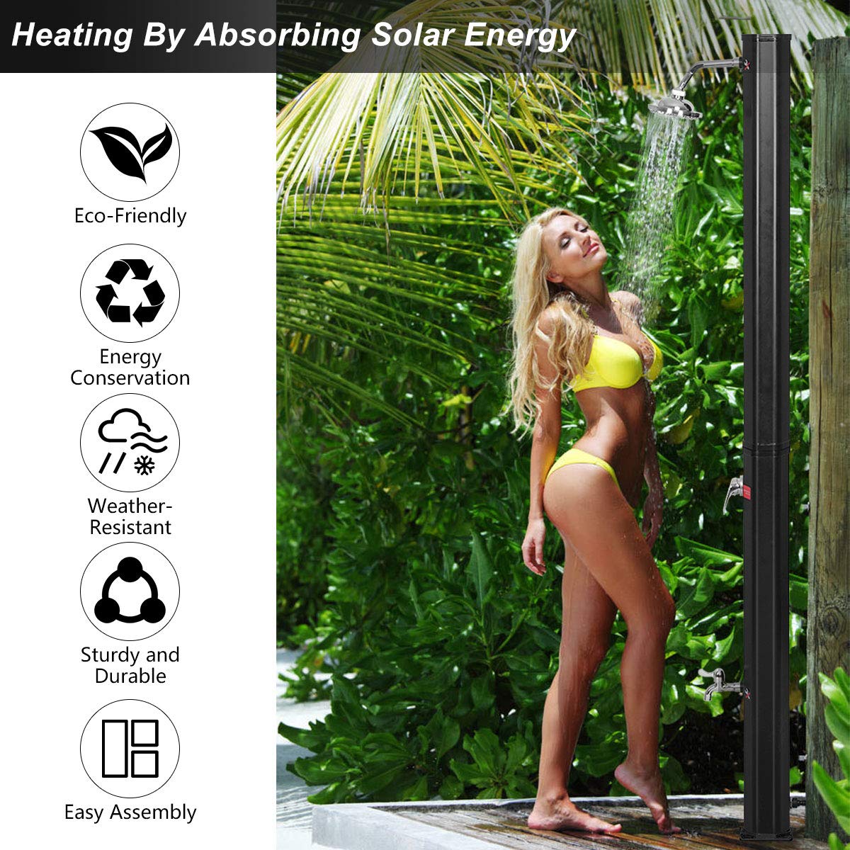 7.2Ft 9.3 Gallon 2-Section Solar Heated Shower W/Shower