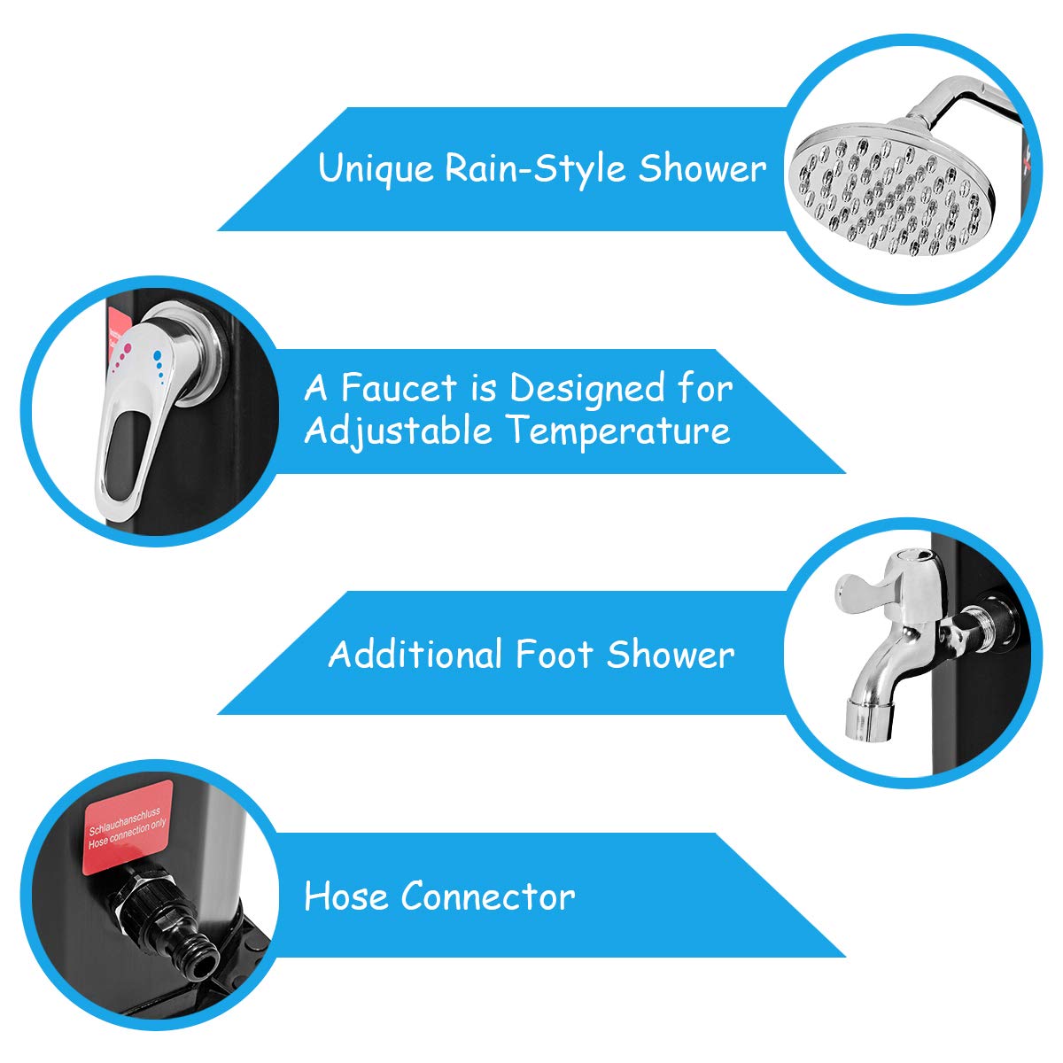 7.2Ft 9.3 Gallon 2-Section Solar Heated Shower W/Shower