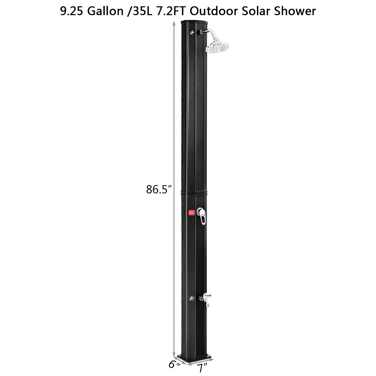 7.2Ft 9.3 Gallon 2-Section Solar Heated Shower W/Shower